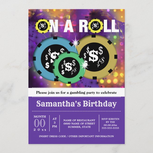 Invitación Apuestas de ruleta de juego verduras fiesta púrpur (Anverso)