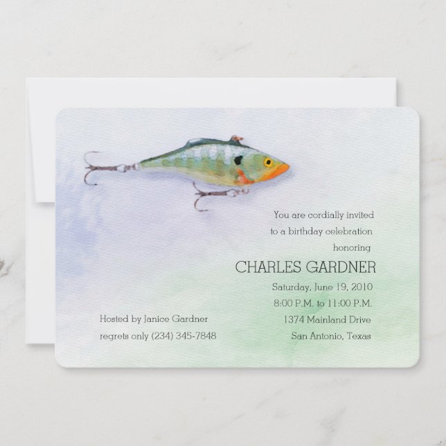 Invitación Apuración del tema de la pesca de cumpleaños (Anverso)