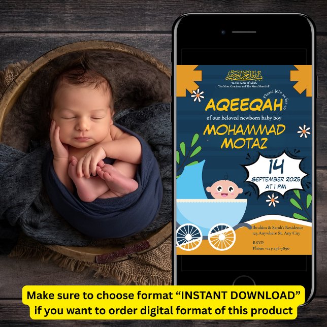 Invitación Aqeeqah musulmán, niño pequeño que robó Naranja az (Subido por el creador)