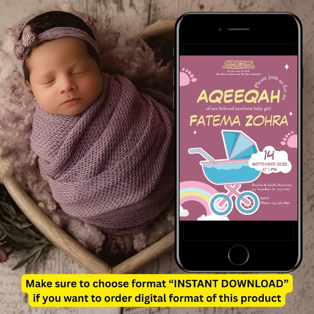 Invitación Aqeeqah musulmana de la bebé de la actriz morada C (Subido por el creador)