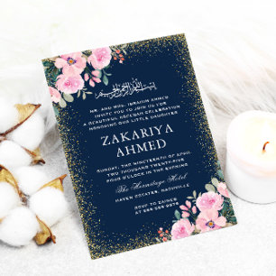 Invitación Aqiqa Aqeeqa, bebé floral de la armada del marco d