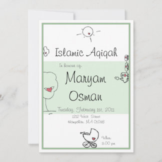 Invitación Aqiqa Verde con dibujo personalizado li