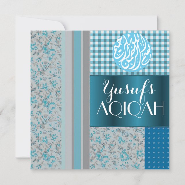 Invitación Aqiqah azul del bebé musulmán islámico (Anverso)