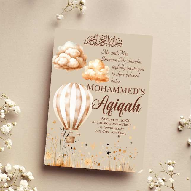 Invitación Aqiqah, bebé islámico neutral (Subido por el creador)