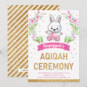Invitación Aqiqah Conejo Conejo Conejo De Flora Rosa Cuta