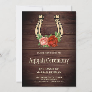 Invitación Aqiqah de herradura floral de madera rústica campe