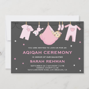 Invitación Aqiqah de niña bebé rosa linda