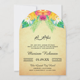 Invitación Aqiqah de niña floral rústica vintage