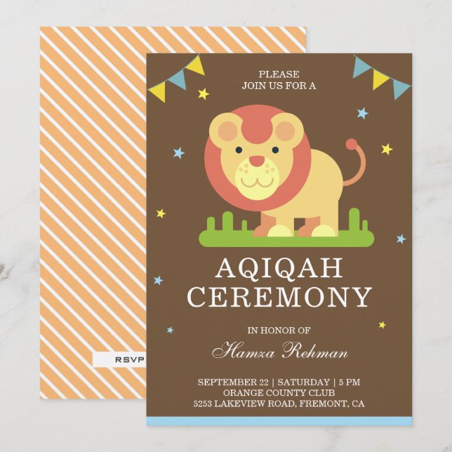 Invitación Aqiqah del Leonsito Adorable (Anverso / Reverso)