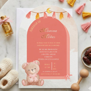 Invitación Aqiqah editable para niña Diseño de arco rosa
