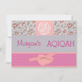 Invitación Aqiqah musulmán del rosa de la niña islámico