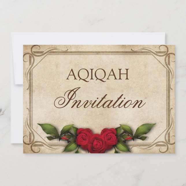 Invitación Aqiqah Niña Rosas Rojas Rústicas Vintage (Anverso)