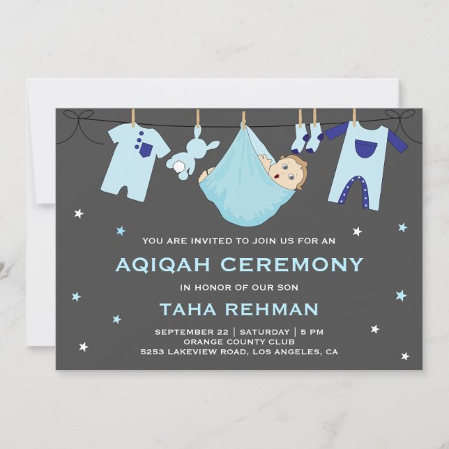 Invitación Aqiqah, niño pequeño azul (Anverso)