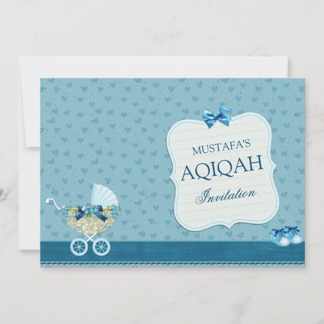 Invitación Aqiqah, niño pequeño con un rodillo azul (Anverso)