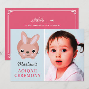 Invitación Aqiqah, una niña pequeña conejita rosada