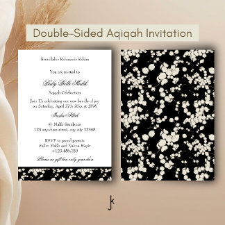 Invitación Aqiqah Vintage Negro Blanco y Beige Dinero Antiguo