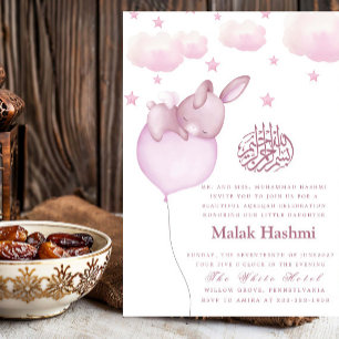 Invitación Aqiqeqa Aqeqa, chica bebé estrella y conejo