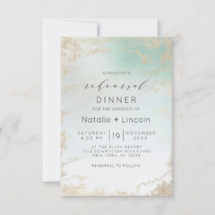 Invitación Aqua abstracta ombre con brillo dorado escarchado