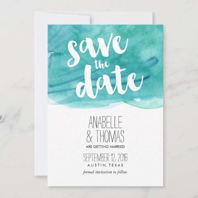 Invitación Aqua Acuarela Boda Guardar la Fecha (Anverso)