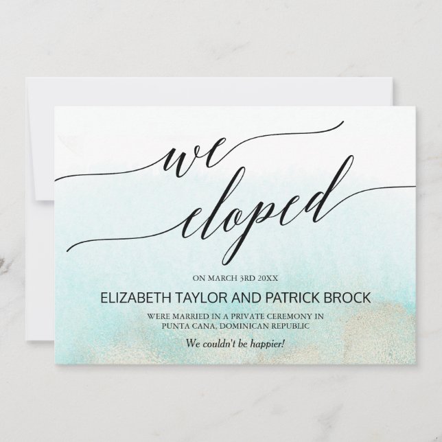Invitación Aqua and Gold Beach Elopement (Anverso)