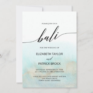 Invitación Aqua and Gold Watercolor Beach Bali Boda