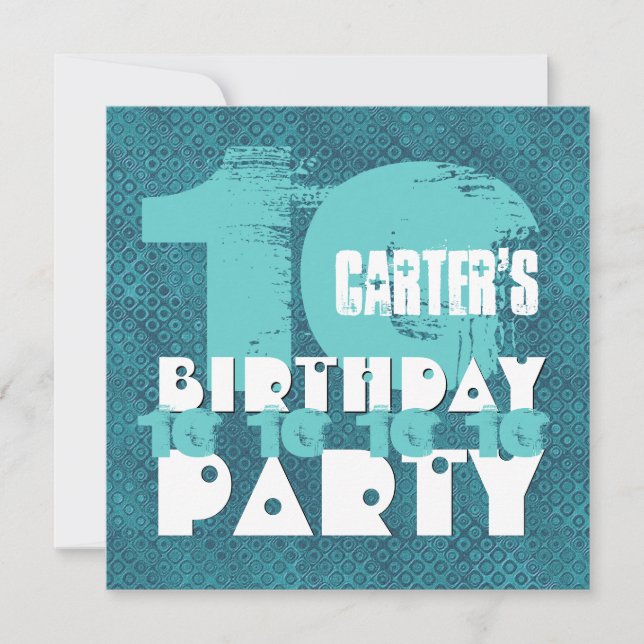 Invitación AQUA AZUL 10 cumpleaños V02A9 (Anverso)