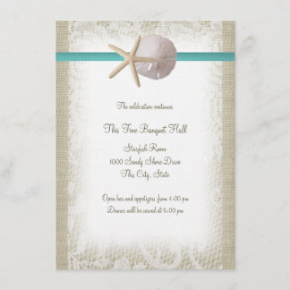 Invitación Aqua Beach Burlap y la recepción del Lace