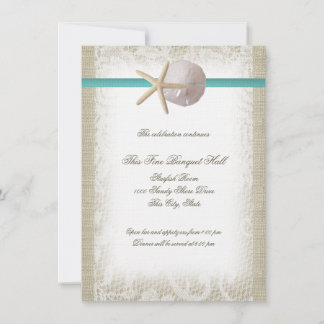 Invitación Aqua Beach Burlap y la recepción del Lace