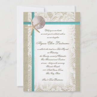Invitación Aqua Beach Burlap y Lace Bat Mitzvah