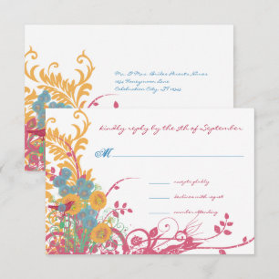 Invitación Aqua Beeswax Raspberry Boda de aves de flores silv