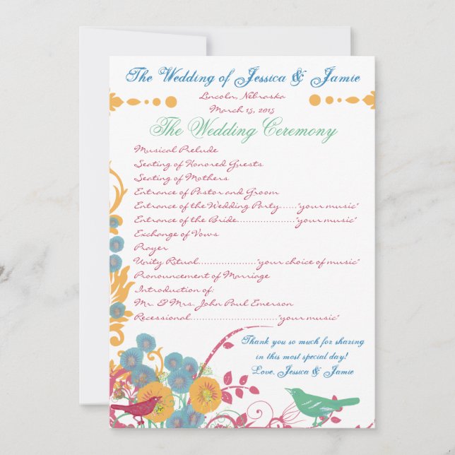 Invitación Aqua Beeswax Raspberry Boda de aves de flores silv (Anverso)