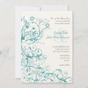 Invitación Aqua Birds Swirls Wedding Invita a
