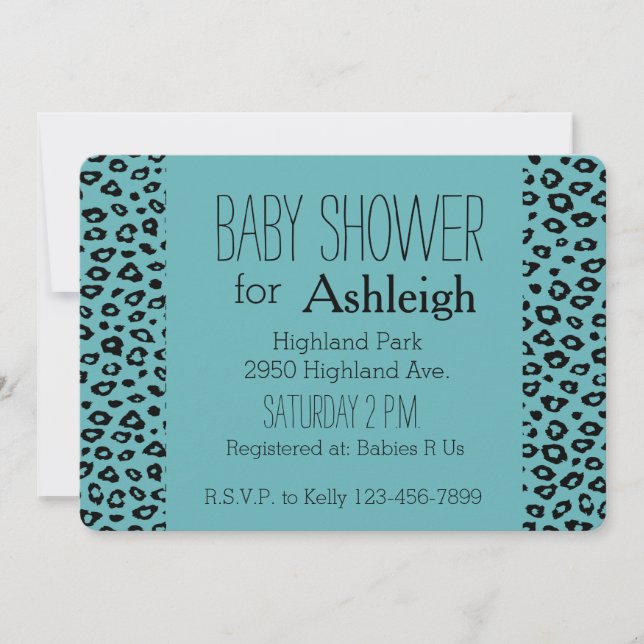Invitación Aqua Black Leopard Imprimir ducha de bebé (Anverso)