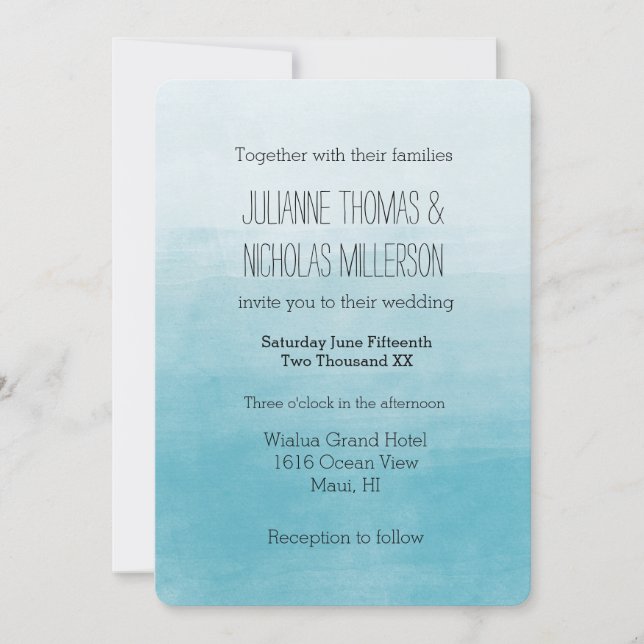 Invitación Aqua Bliss Watercolor Ombre Boda (Anverso)