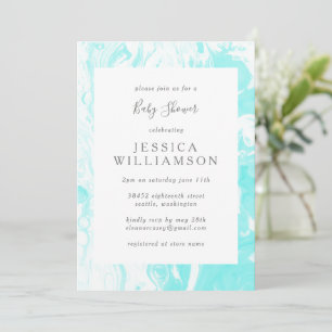 Invitación Aqua Blue Abstract Marble Baby Shower