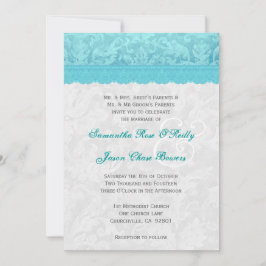 Invitación Aqua Blue and Silver Boda Lace V200