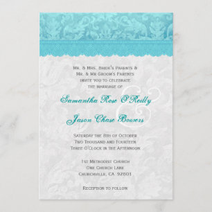 Invitación Aqua Blue and Silver Boda Lace V200