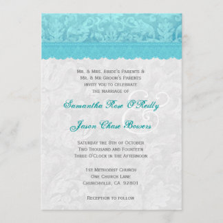 Invitación Aqua Blue and Silver Boda Lace V200