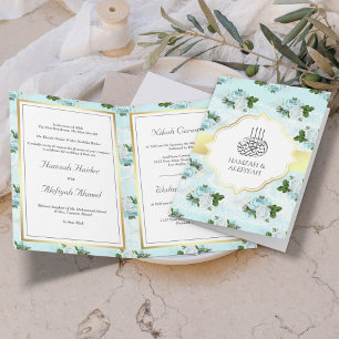 Invitación Aqua Blue and White Roses Boda musulmana floral