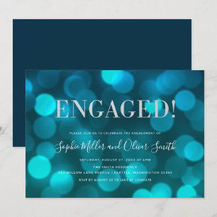 Invitación Aqua Blue Bokeh ilumina el partido de compromiso d