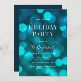 Invitación Aqua Blue Bokeh ilumina Faux SIlver Holiday Party