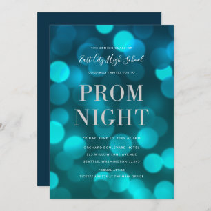 Invitación Aqua Blue Bokeh ilumina la graduación del institut
