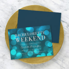Invitación Aqua Blue Bokeh Ilustra Bachelorette Weekend