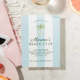 Invitación Aqua Blue Cabana Stripes Palm Beach Club Cumpleaño