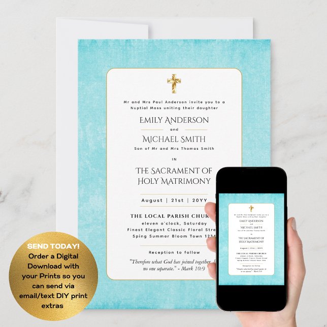 Invitación Aqua Blue Catholic Nuptial Mass Boda (Subido por el creador)