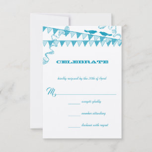 Invitación Aqua Blue Dots Love Bird Bunting Wedting RSVP