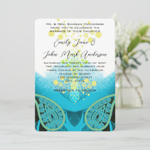 Invitación Aqua Blue Fuchsia, Lime Paisley Calla Lily