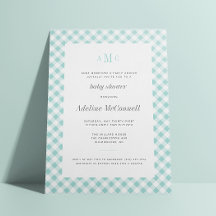 Aqua Blue Gingham tradicional Baby Shower