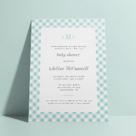 Invitación Aqua Blue Gingham tradicional Baby Shower