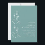 Invitación Aqua Blue-Green | Sencillo guión dulce 16 cumpleañ<br><div class="desc">Moderno y simplista dulce 16 invitaciones con un tipo de letra manuscrita. Fuente blanca sobre un fondo profundo de agua.</div>